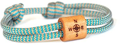 Surferarmband aus Holz, Reisen, Segeltau, Holzschmuck, Kompass, Fernweh