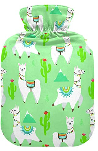 YOUJUNER Wärmflasche mit tropischem Kakteen Lama Bezug 2 Liter großer Wärmbeutel warmer Komfort Handfüße Wärmer