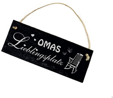 Omas Lieblingsplatz Schild Schiefer Gravur - Oma - Türschild Dekoschild Schaukelstuhl Wanddeko 22 x 8 cm