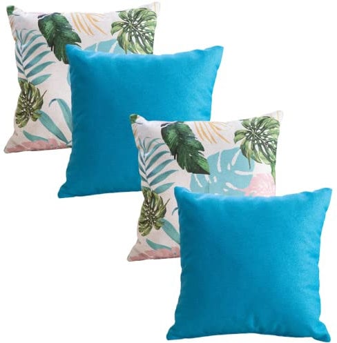 Dalicoco Cojines Sofá Con Relleno, 4 Unidades Azules Y Florales para Sofás De Salón Y Decoración Hogar. Fundas 45 X 45 Y Rellenos, Pack 4 para Cama