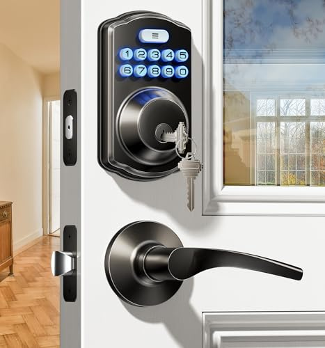 Veise KS01B Keypad Door Lock with 2 Lever Handles Set, Matte Black
