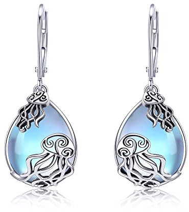Quallen Ohrringe 925 Sterling Silber Mondstein Quallen Ohrhänger Quallen Muttertag Schmuck Geschenk für Damen