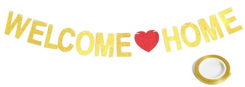 Koliphy Welcome Home Girlande, Golden Welcome Home Deko Familie Partei Willkommen Zuhause Banner für Familie Rückkehr Familienfeiern
