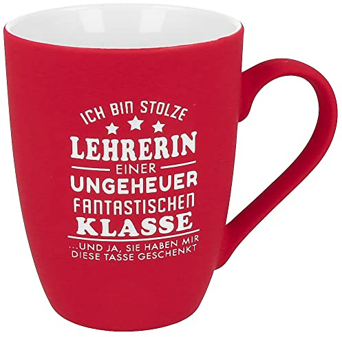 Spruchreif | Soft-Touch Tasse Rot Ich bin stolze Lehrerin… – Beidseitig gravierte Tasse mit Spruch | Lustiges Geschenk für Lehrerinnen zum Schulabschluss, Geburtstag oder Weihnachten