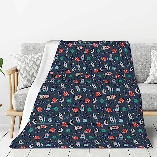 Große Rocket Clipart Raumschiff-Überwurfdecke für Couch, weiche Überwurfdecken für Bett und Sofa, 152,4 x 203,2 cm