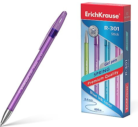 Gelstifte 0,4mm 12er Set Blau - einfaches und weiches Schreiben - schlanke Form & transparent - Gel Kugelschreiber - Gelschreiber für Schule & Bürobedarf - nicht schmierend - R-301 Spring