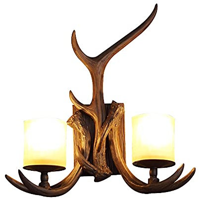 MOORSA 2 têtes créativité Bois Applique Murale rétro résine Applique Haute Transmission de la lumière Verre Abat-Jour Couloir lumières Chambre liseuse