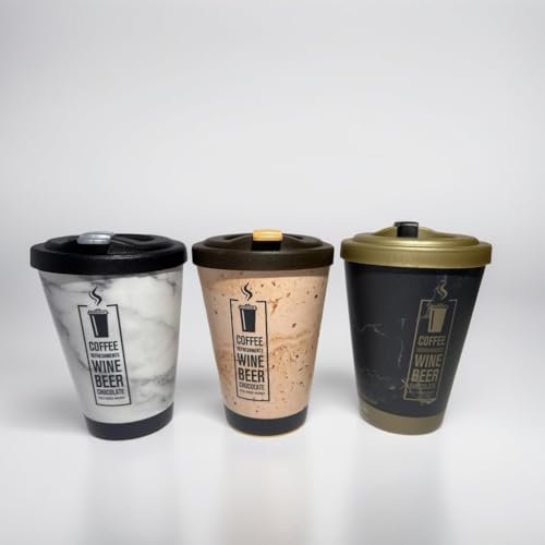 Kays Vaso de Café Reutilizable Con Tapa, Pack de 3, BPA Free, Plástico Duro (350ml)