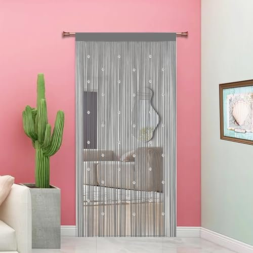 Taiyuhomes Rideau Fil Rideau De Porte en Perles Rideau Anti Mouches pour Porte Exterieur Moustiquaire Rideaux Exterieur Cloison De Séparation De Pièces (Gris, 90x200cm(35x79''))