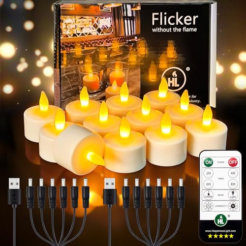 HL Lot de 12 bougies chauffe-plat rechargeables à LED vacillantes avec minuteur, bougies à piles, pour décoration saisonnière d'Halloween, décoration de table sans flamme