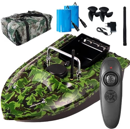Bateau à Appâts de Pêche, Intelligent Bateau Amorceur Peche Carpe, Grande Capacité 5200MAh Batterie, Transport 1.5Kg Leurre de Pêche, Bateaux Peche avec Feu de Navigation LED ( Color : Camouflage , Si