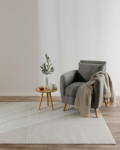 benuta Basic Teppich Claire - Creme 200x300 cm - Minimalistischer Wohnzimmerteppich im Geometrischen Retro-Stil - Pflegeleicht - Fußbodenheizung Geeignet