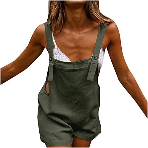 Short Dungarees for Women Summer Casual Button Suspender Shorts Overalls Ladies Loose Comfy Plain Straps Jumpsuit Womens Baggy Going Out Dungarees Shorts