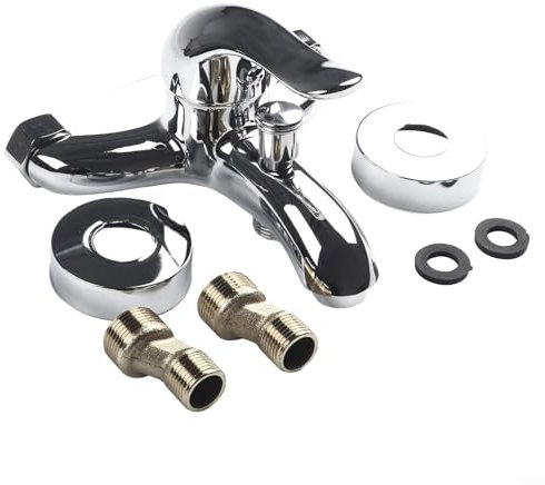 Rubinetto a doppio becco fissato al muro, miscelatore in lega di zinco, cromato, uscita acqua fredda calda