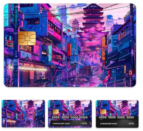 Peacoblue 4 Stück Aufkleber für Bankkarten Anime-Stadtszene Benutzerdefinierter Skin Cover Schutz für Kredit Debitkarten,Wasserdicht Kratzfest Aufkleber für EBT-Transportschlüsselkarte
