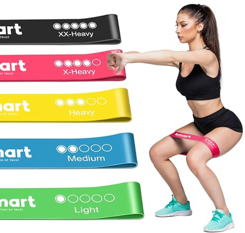 K-MART Resistance Bands Set of 5 - Exercise Band with 5 Different Resistance Levels, Ideal Resistance Band for Home Gym Workouts, Yoga, and Pilates, Includes Storage Bag (Multicolour)
