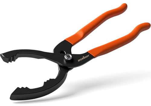 HORUSDY 12 Adjustable Oil Filter Pliers, 20° Angled Jaw Heavy-Duty Oil Filter Wrench, High Carbon Steel Removal Tool with Non-Slip Handles, Fits 64–118mm Filters for Engine and Fuel Systems(Orange)