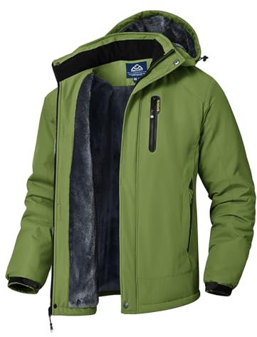 Rdruko Skijacke Herren Winterjacke Snowboardjacke Warme Fleece GefüTtert Winter Jacke Wasserdicht Funktionsjacke Männer Outdoor Wanderjacke mit Kapuze-Grün XL