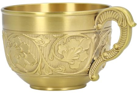 SUNFECILI Brass Embossed Mug Drinking Cup,Retro Rustproof Brass Coffee Cup,Hand Made Carving Metal Tea Cup Vintage Drinking Mug for Milk Wine,Copper Coffee Mugs, Copper Water Drinking Cups