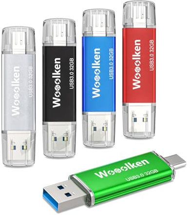 USB Stick 32GB 3.0 5 Stück,WOOOLKEN USB-Typ-C Handy-Stick (2-in-1 USB-Stick, z.B.für Android Handy, Tablet, Computer, Notebook, MacBook, OTG)