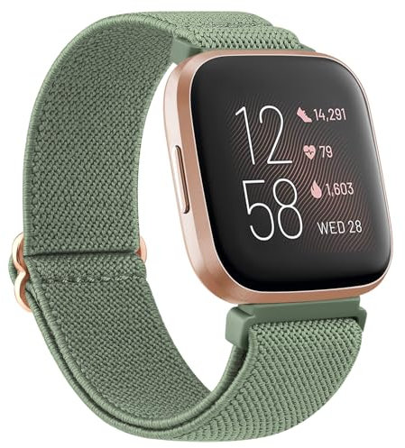 Tobfit Armband für Fitbit Versa Armband Damen Herren,Verstellbares Dehnbares Nylon Uhrenarmband Ersatzarmband für Fitbit Versa 2/Fitbit Versa/Versa Lite(Grün)