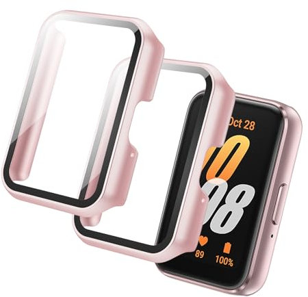 Tuocal 2 Stück Hülle Kompatibel für Samsung Galaxy Fit 3 Schutzhülle mit Displayschutz, 360° Rundum Ultradünn Hard PC Kratzfester Schutz Case für Samsung Galaxy Fit 3, RoséGold+RoséGold