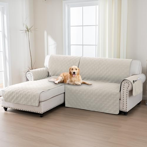 BellaHills 100% Wasserdicht Chaiselongue Sofabezug, Beschützer für Linke Arm Gesteppte Sofas. L Form (205cm), Französische Eiche