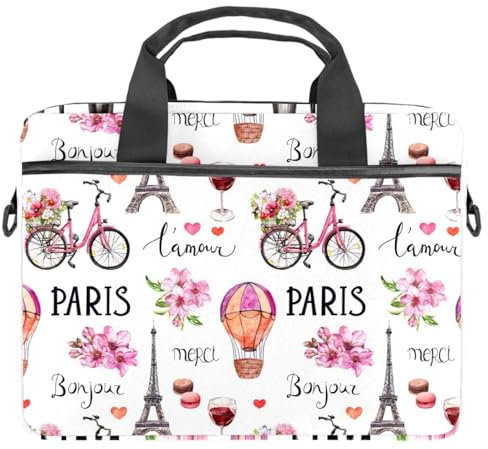 VAPOKF Pink Flowers Air Balloon Tower Bicicletta Laptop Shoulder Messenger Bag Crossbody Briefcase Messenger Sleeve per 13 13.3 14.5 Pollice Laptop Tablet Protect Tote Bag Case, Multi, 11x14.5x1.2in