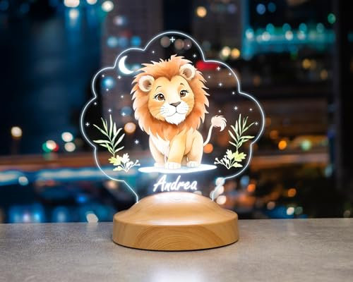Geschenkelampe LED-Nachtlicht – Individuelle Acryl-Lampe für Babys und Kinder –zur Geburt oder Weihnachten (Löwe)