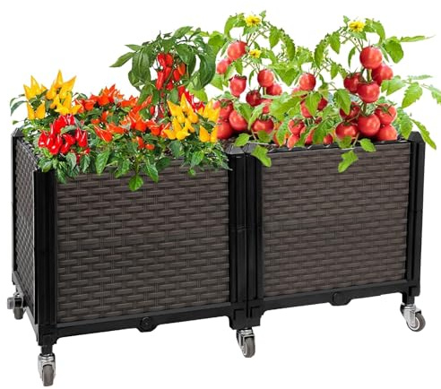 EasyVibe Hochbeet mit Rädern 80L x 40B x 40H cm, Hochbeete für Gartenarbeit, Selbstbewässerung, langlebige abschließbare Metallrollen, rechteckiger Garten-Pflanzgefäß, perfekt für Garten, Terrasse
