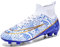 NUTTOPL Boys Football Boots Kids Soccer Athletics Astro Turf Training Shoes High Top Non-Slip Junior Soccer Shoes Outdoor Sneakers for Unisex White Blue 13 UK