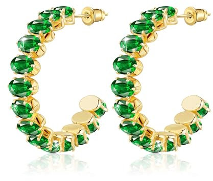 Linawe Ohrringe Gold Smaragd Grün Creolen Groß Schmuck, Fossil Ohrringe Gold Hängend Damen, Goldene Ohringe Edelstahl Ohrhänger Modeschmuck Vergoldet