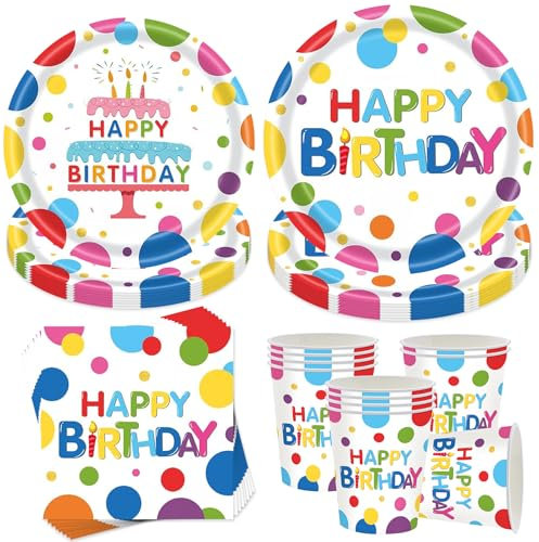 50 Stück Bunte Partygeschirr Set,Partygeschirr Geburtstag,Kindergeburtstag Geschirr Set,Kindergeburtstag Deko,Pappteller Geburtstagsdeko,Mit Teller Becher Servietten,Party Geschirr für 10 Gäste