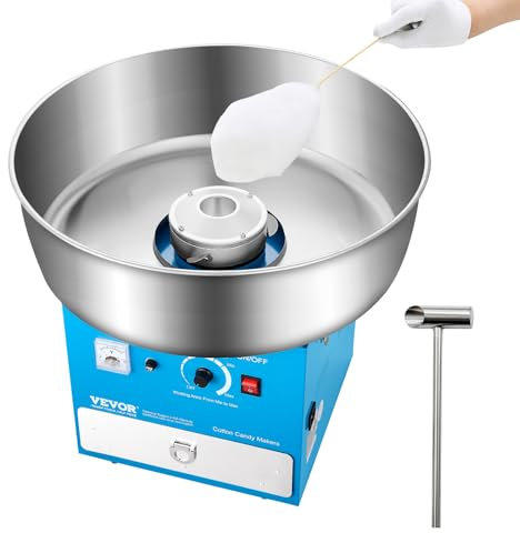 VEVOR elektrische Zuckerwattemaschine kommerzielle Zuckerwattegeräte (1000 W) mit 52 cm Edelstahlschüssel & Zuckerschaufel & Schublade, perfekt für Kindergeburtstage Familienfeiern Partys Blau