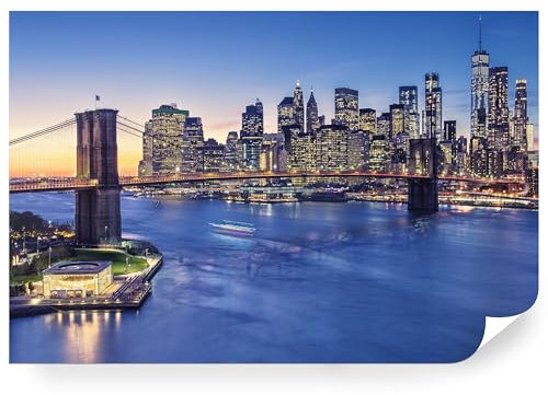 Fototapete New York City Vlies - Vliestapete Tapete Wandtapete Motivtapeten Vliestapeten Wohnzimmer Schlafzimmer Bildtapete Skyline Stadt Architektur Stadtansicht Brücke 208x146cm