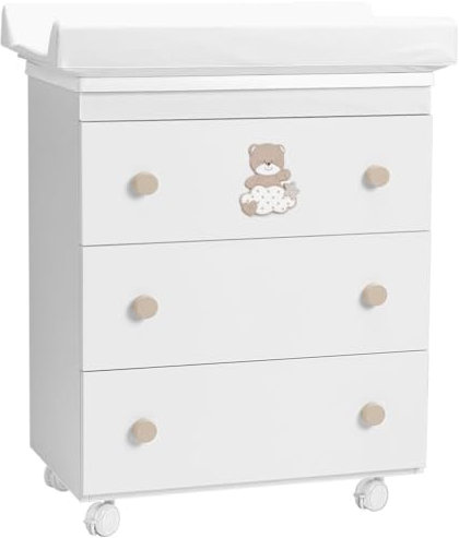 PALLA PALLINA Fasciatoio Cassettiera Salvaspazio 3 Cassettoni Removibili Con Vaschetta Bagnetto Neonato E Materassino Fasciatoio Neonato Anticaduta 80x97X44 CM Modello Altalena (Altalena Tortora)