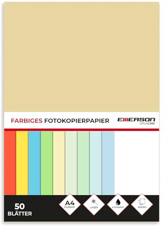 Emerson Farbiges Druckerpapier A4 Creme – 50 Blatt | 80 g/m² 210 x 297 mm | Drucker: Laser, Inkjet, Fotokopie, Fax | Vielseitiges Papier zum Kopieren, Basteln
