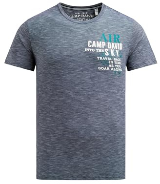 Camp David Herren T-Shirt mit Streifen-Design und Rücken-Print Blue Navy, XXL