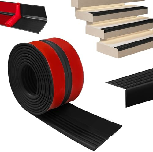 Treppenkantenprofil Selbstklebend 10m, Treppenkanten Antirutsch Übergangsprofil, Treppenkantenschutz Rutschfeste, Flexible Gummistufen Kantenleiste für Außen und Innenbereich Treppe Stufen, Schwarz