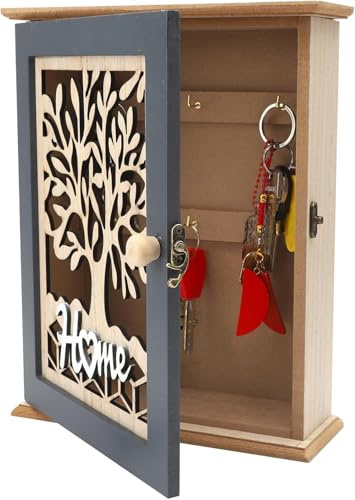 VOSSOT SchlüSselkasten Holz, SchlüSselkasten Vintage, Solide und Langlebig, SchlüSselschräNke, SchlüSselaufbewahrung Flur mit 6 Haken,Schlüsselschrank Groß für SchlüSsel, Schmuck, Kleine Gegenstände