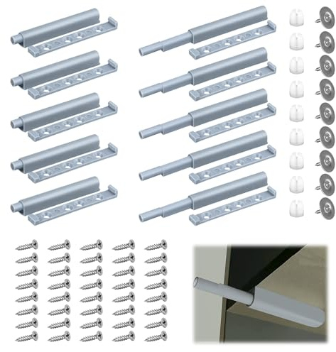 Push to Open Door Catches 10 Pcs, Magnetic Push to Open Latch Catch Release for Cupboard Plastic Push Door Closer for Kitchen Pressure Door Opener for Closet Door Closing Wardrobe Closure (Grey)