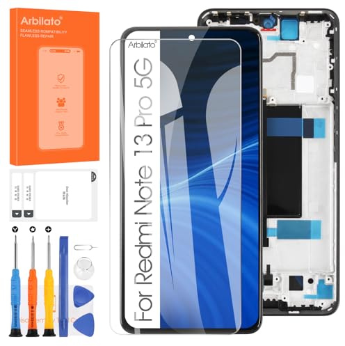 Arbilato LCD Écran pour Xiaomi Redmi Note 13 Pro 5G Ecran 2312DRA50G 2312CRAD3C Replacement Tactile Digitizer Assembly Réparation Kit (Noir avec Cadre,Pas d'empreintes digitales)