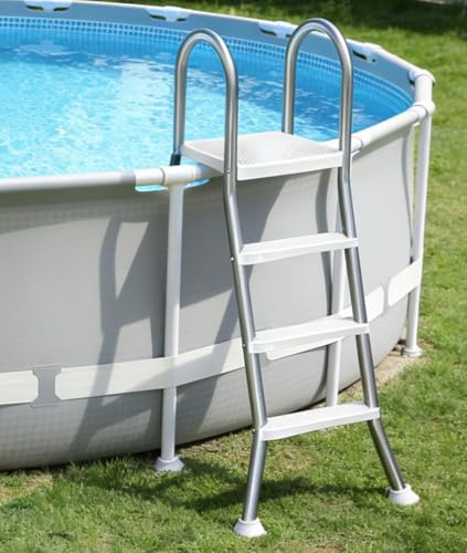 Errzom 3-stufige Poolleiter für Aufstellpools, Doppelseitige Stahl-Poolleiter, 110 cm hohe, Robuste Poolleiter für Aufstellpools, rutschfeste Pooltreppe für Aufstellpools,110cm