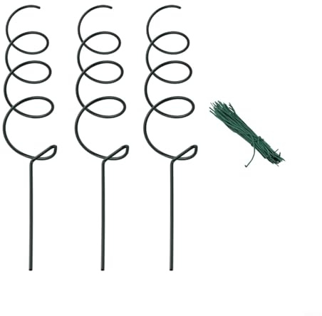Grüne Spiral-Tomatenpfähle, 43 cm, Eisenpflanzenstütze zum Klettern von Gemüse, Bohnen, Gurken und Blumen, wetterfester Gartenstecker (A)