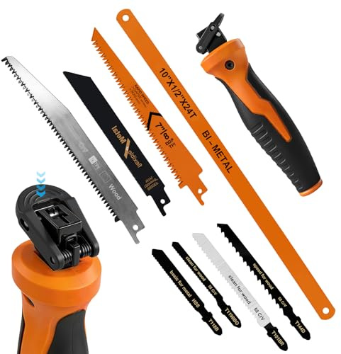 Flintronic Set de Sierra Metálica 8 en 1, Mini Sierra para Bricolaje con 8 Hojas de Sierra, Diseño Autobloqueante y Mango Ergonómico, para Metal, Madera y Plástico
