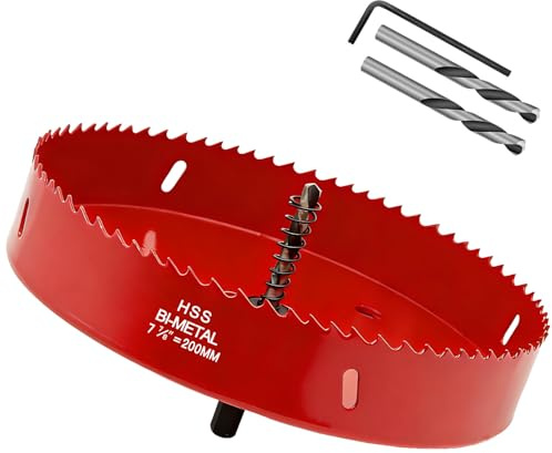 Scie Cloche 200mm,HSS M42 Bi-Métal Scies-cloches Bois,avec adaptateur de tige triangulaire et foret de centrage,Idéal pour boîte de mur creux,Cloison Sèche, Plastique,Plaque de Plâtre