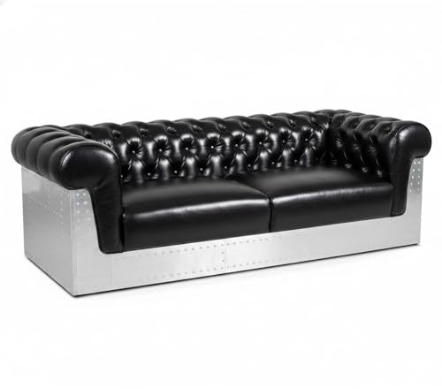 KIBONCY Retro-Dreisitzer-Sofa aus echtem Leder mit Distressed-Finish im Retro-Look for Bar, Lounge oder Loft(D,Single seat)