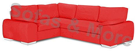 Sofas and More ENZO - CORNER SOFA BED WITH STORAGE - FAUX LEATHER - LEFT HAND SIDE ORIENTATION (RED)