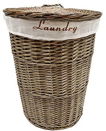 Round Wicker Washing Laundry Basket + Lining (Oak, Large)