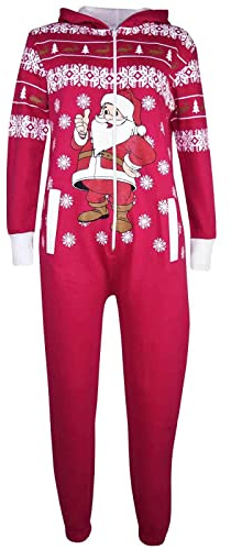 A2Z 4 Kids Girls Boys Novelty Christmas Santa Print - Xmas Onesie Santa Pink 7-8